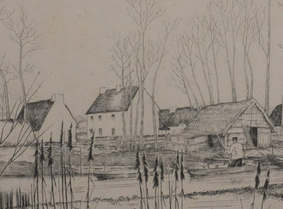 Jean-Emile LABOUREUR : Le marchand d'anguilles, Gravure originale signée