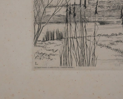 Jean-Emile LABOUREUR : Le marchand d'anguilles, Gravure originale signée