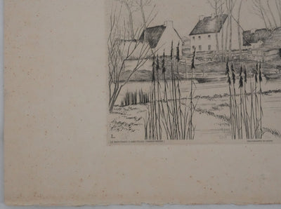 Jean-Emile LABOUREUR : Le marchand d'anguilles, Gravure originale signée