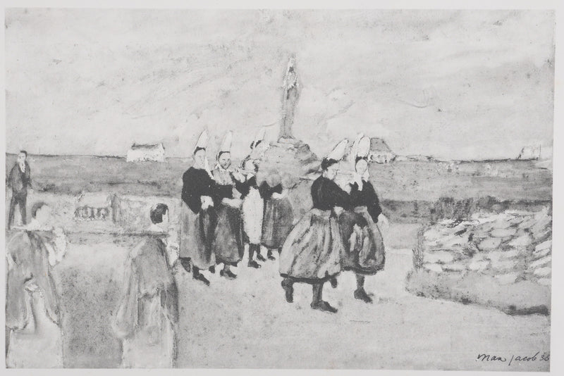 Max JACOB : Bretagne, La procession de la Vierge (noir), Gravure originale signée