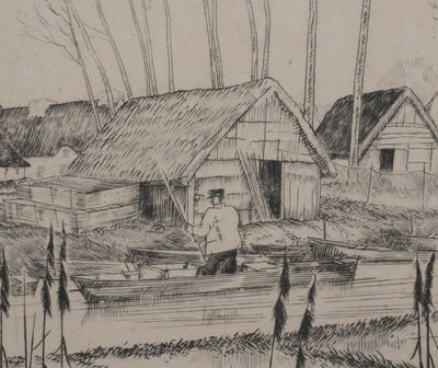 Jean-Emile LABOUREUR : Le marchand d'anguilles, Gravure originale signée
