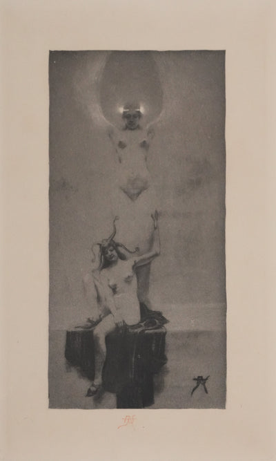 Armand RASSENFOSSE : La folie gardant la chimère, Gravure originale signée