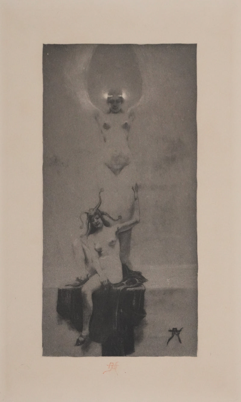 Armand RASSENFOSSE : La folie gardant la chimère, Gravure originale signée