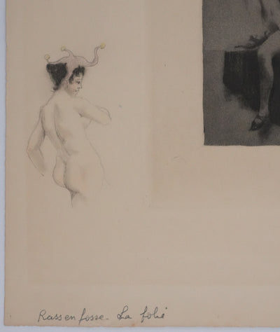 Armand RASSENFOSSE : La folie gardant la chimère, Gravure originale signée