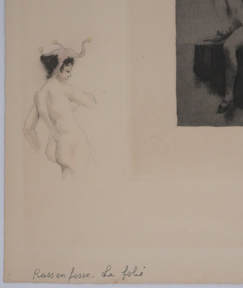 Armand RASSENFOSSE : La folie gardant la chimère, Gravure originale signée