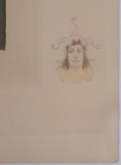 Armand RASSENFOSSE : La folie gardant la chimère, Gravure originale signée