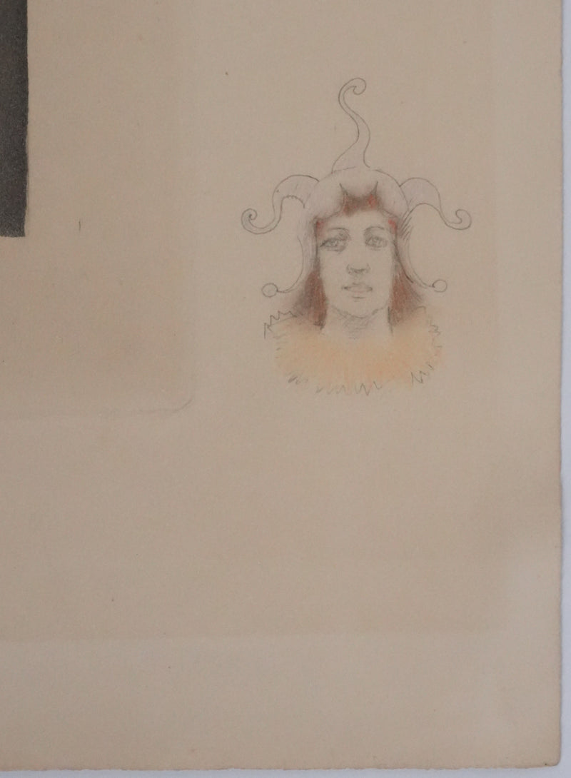 Armand RASSENFOSSE : La folie gardant la chimère, Gravure originale signée