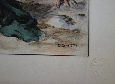 Etienne DINET : Algérie, Jeunes filles jouant à Laghouat, Lithographie originale signée