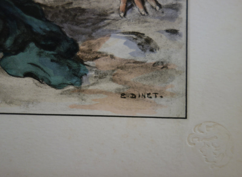 Etienne DINET : Algérie, Jeunes filles jouant à Laghouat, Lithographie originale signée