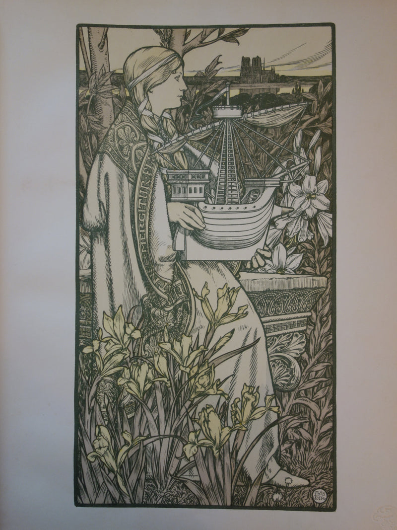 Adolphe GIRALDON : Allégorie de Paris, Lutèce, Lithographie originale signée