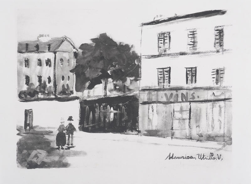 Maurice UTRILLO : Le cabaret des muses (noir), Lithographie originale signée
