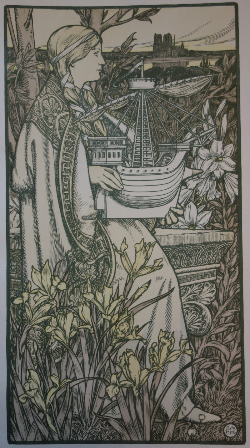 Adolphe GIRALDON : Allégorie de Paris, Lutèce, Lithographie originale signée