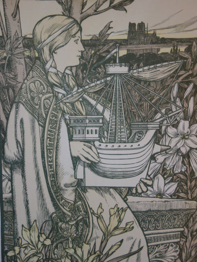 Adolphe GIRALDON : Allégorie de Paris, Lutèce, Lithographie originale signée