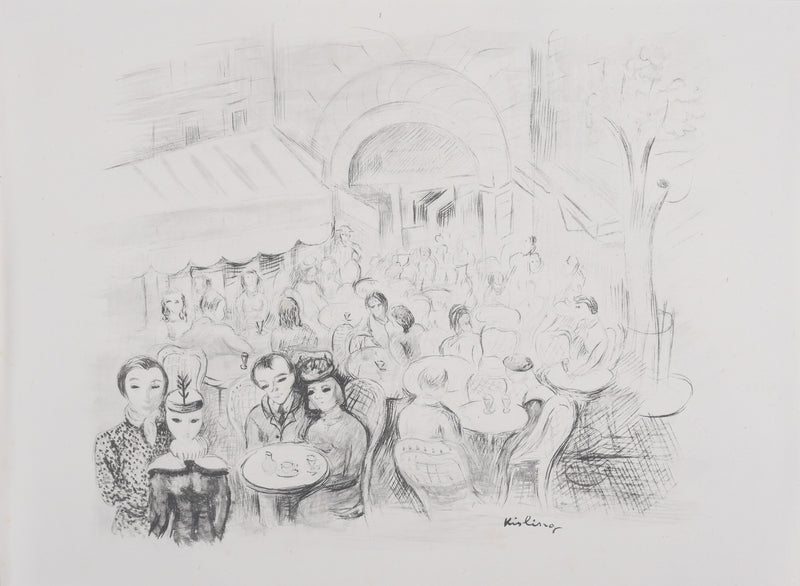 Moïse KISLING : Paris, Café des Sirènes (noir), Lithographie originale signée