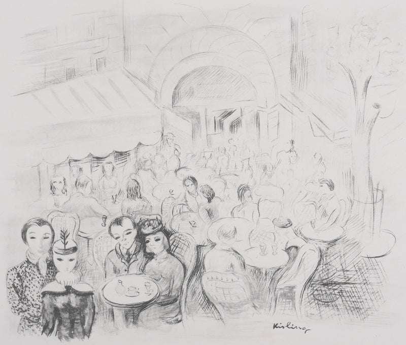Moïse KISLING : Paris, Café des Sirènes (noir), Lithographie originale signée