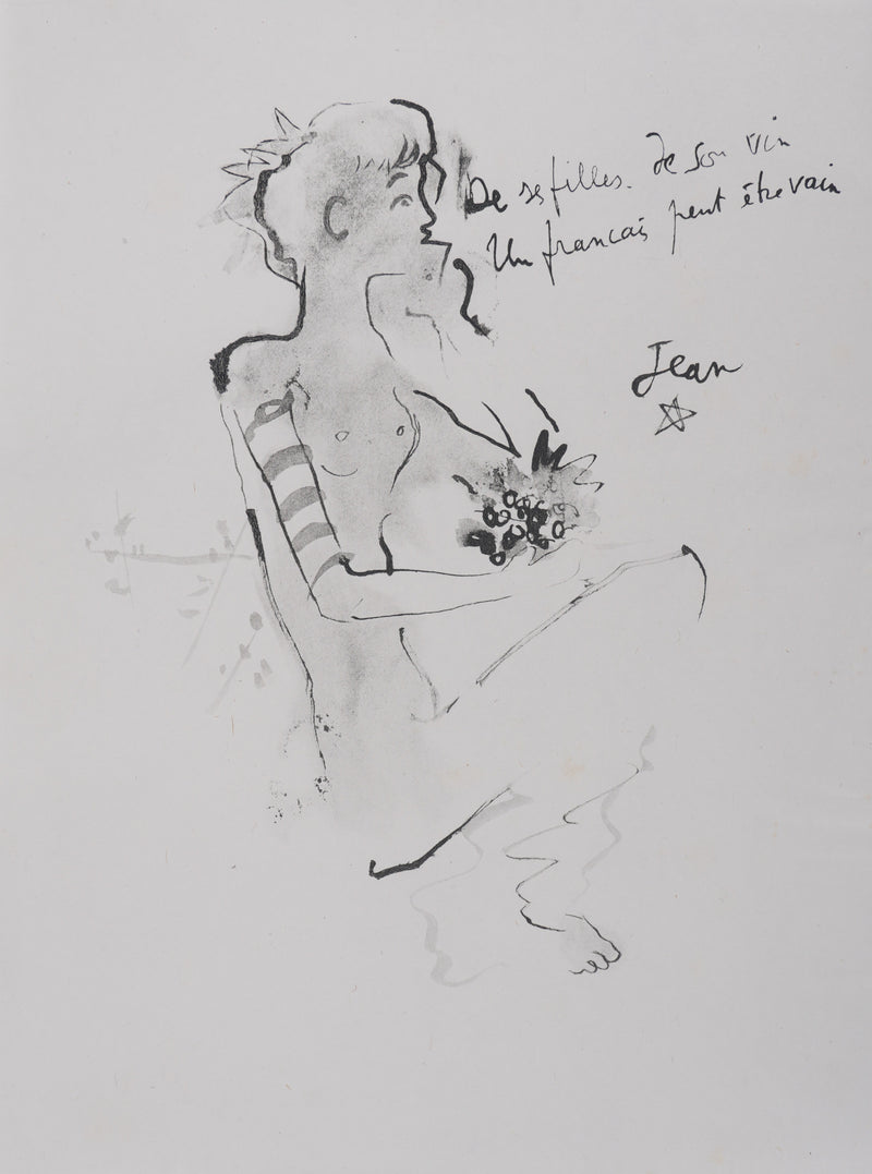 Jean COCTEAU : Bacchante assise (noir), Gravure originale signée
