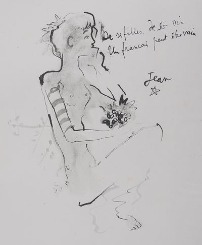 Jean COCTEAU : Bacchante assise (noir), Gravure originale signée