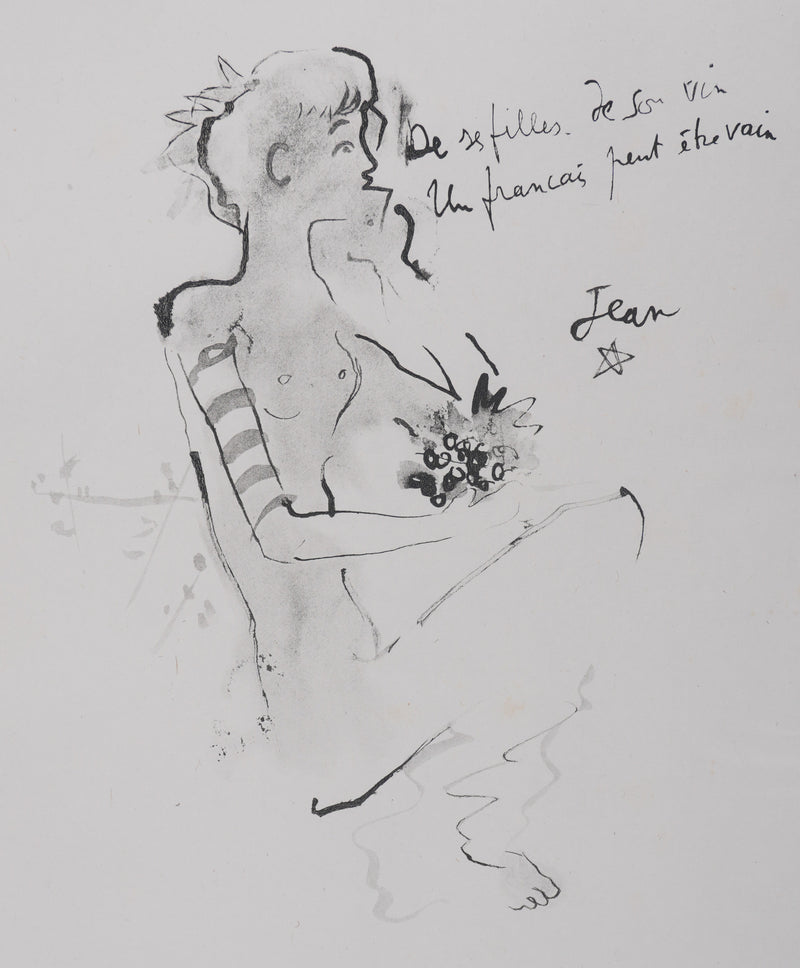Jean COCTEAU : Bacchante assise (noir), Gravure originale signée