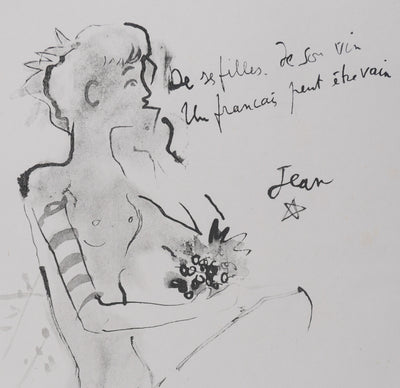 Jean COCTEAU : Bacchante assise (noir), Gravure originale signée