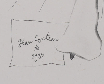 Jean COCTEAU : Bacchante au chapeau à fruit (noir), Gravure originale signée