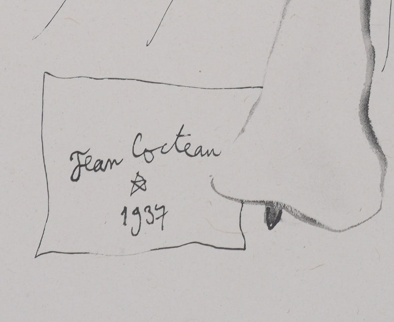 Jean COCTEAU : Bacchante au chapeau à fruit (noir), Gravure originale signée
