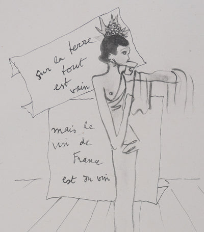 Jean COCTEAU : Bacchante au chapeau à fruit (noir), Gravure originale signée
