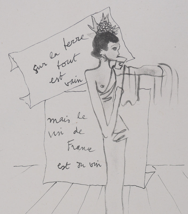 Jean COCTEAU : Bacchante au chapeau à fruit (noir), Gravure originale signée