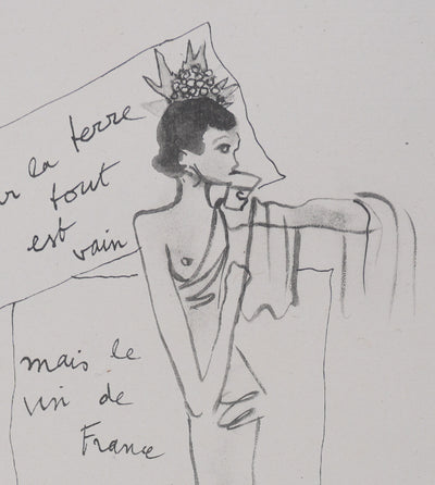 Jean COCTEAU : Bacchante au chapeau à fruit (noir), Gravure originale signée