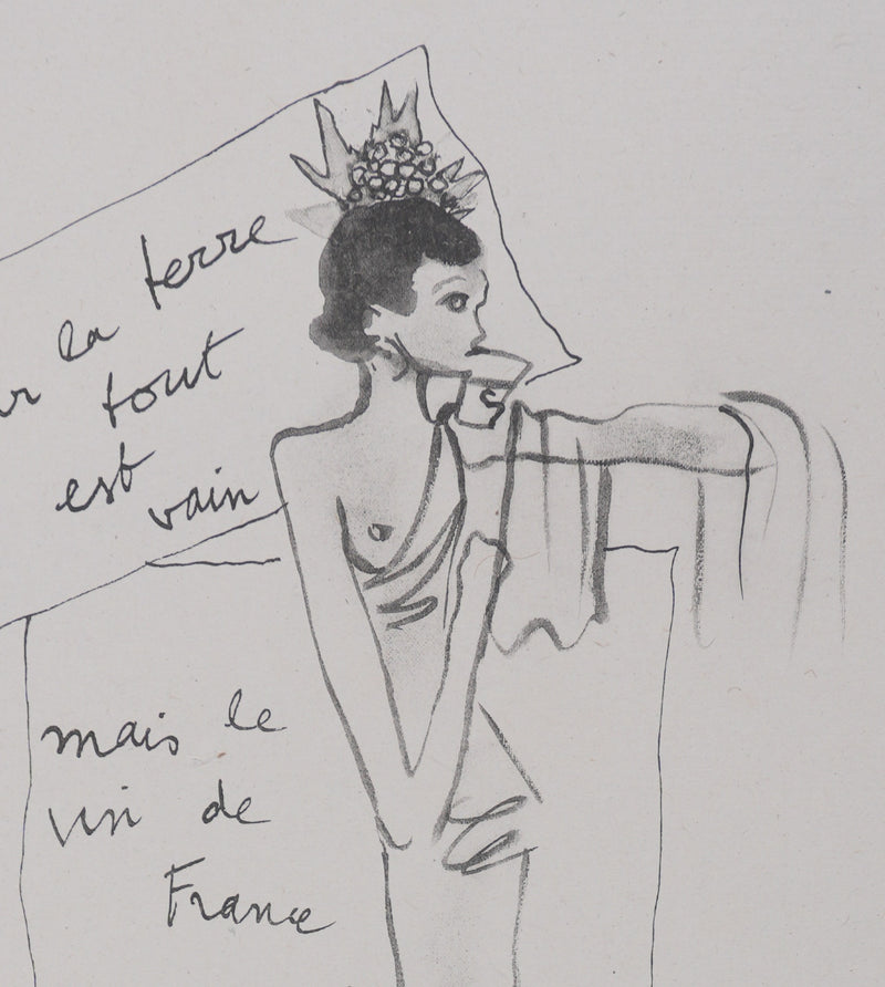 Jean COCTEAU : Bacchante au chapeau à fruit (noir), Gravure originale signée
