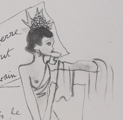 Jean COCTEAU : Bacchante au chapeau à fruit (noir), Gravure originale signée