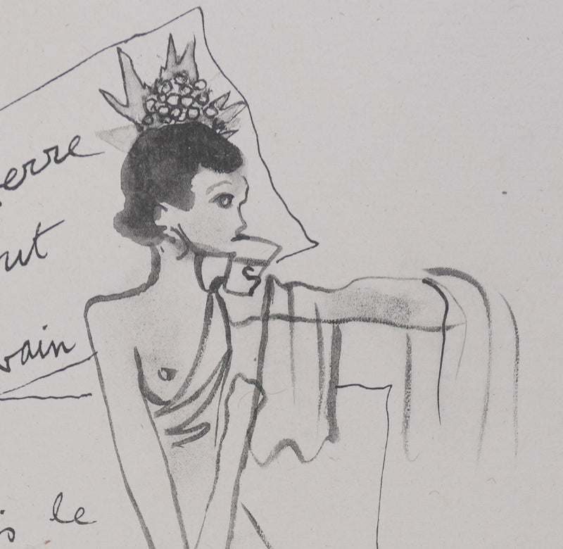 Jean COCTEAU : Bacchante au chapeau à fruit (noir), Gravure originale signée