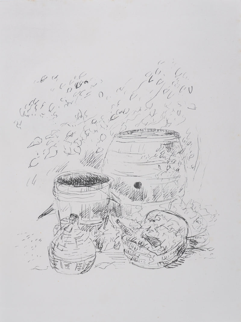André DUNOYER DE SEGONZAC : Les tonneaux de vin, Lithographie originale