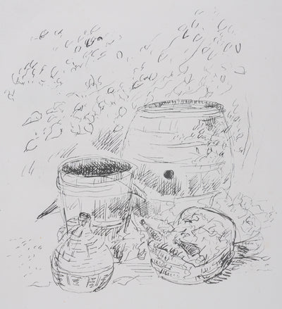 André DUNOYER DE SEGONZAC : Les tonneaux de vin, Lithographie originale