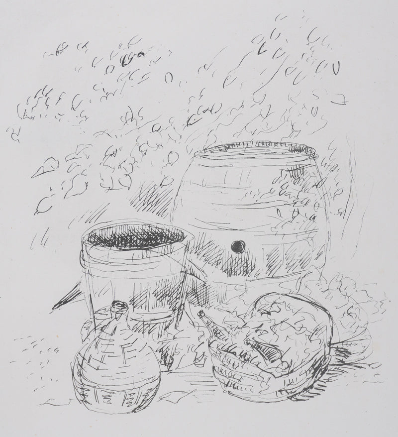 André DUNOYER DE SEGONZAC : Les tonneaux de vin, Lithographie originale