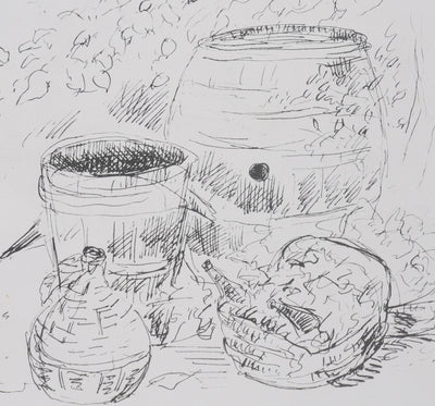 André DUNOYER DE SEGONZAC : Les tonneaux de vin, Lithographie originale