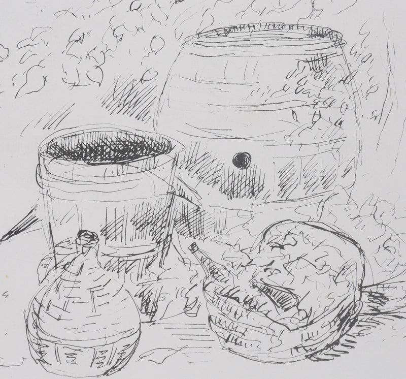 André DUNOYER DE SEGONZAC : Les tonneaux de vin, Lithographie originale