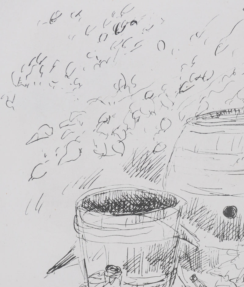 André DUNOYER DE SEGONZAC : Les tonneaux de vin, Lithographie originale
