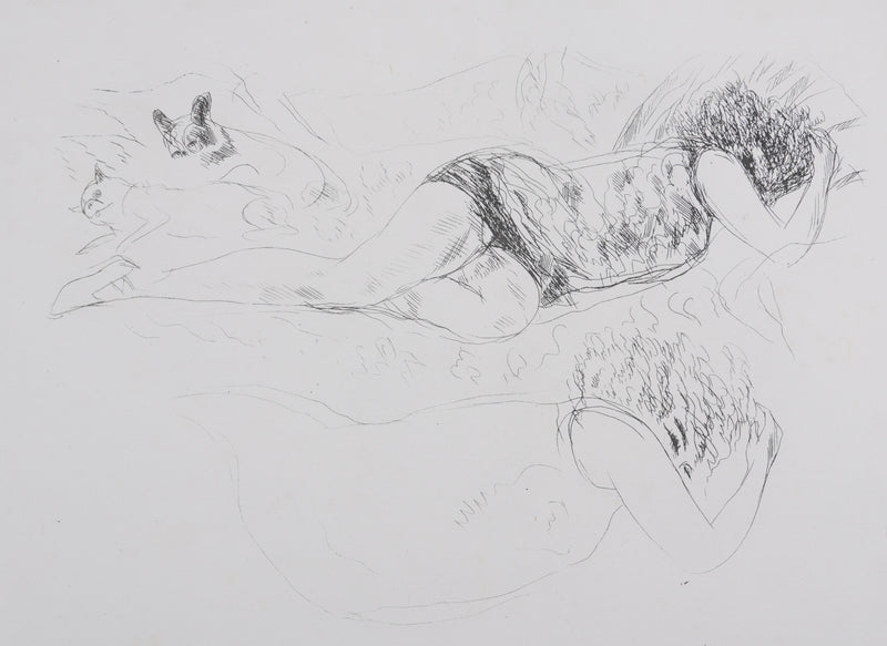 André DUNOYER DE SEGONZAC : La sieste sur le divan, Lithographie originale