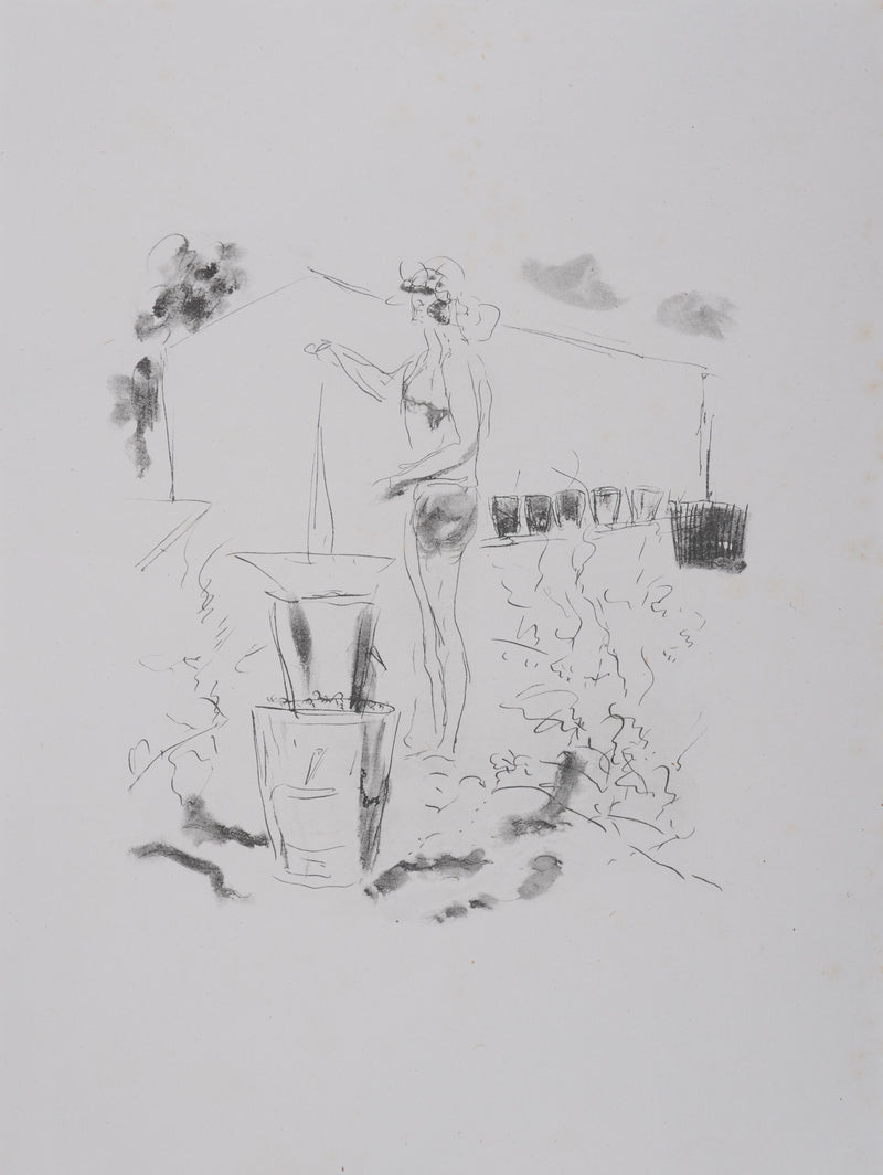 André DUNOYER DE SEGONZAC : Le vendangeur tropézien (noir), Lithographie originale