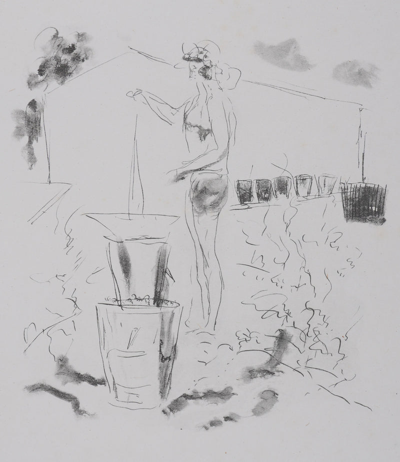 André DUNOYER DE SEGONZAC : Le vendangeur tropézien (noir), Lithographie originale
