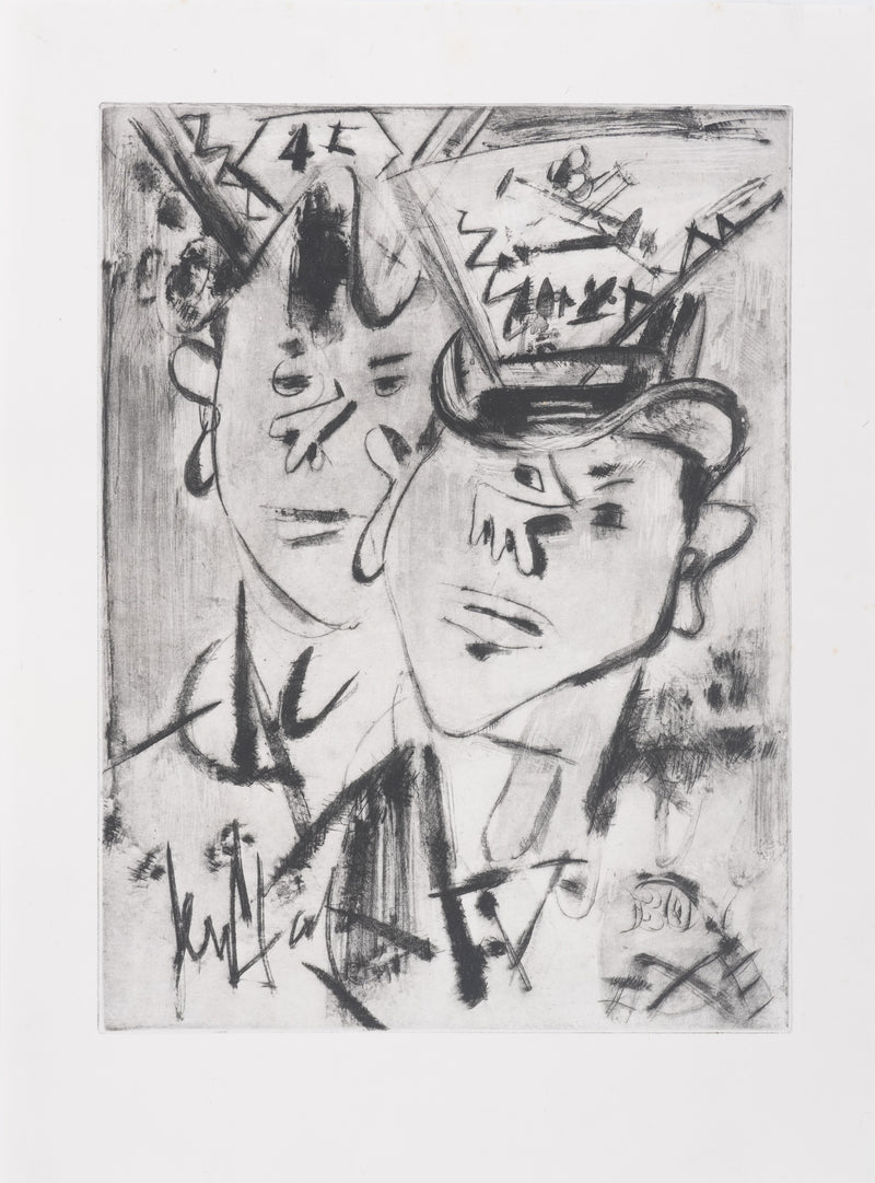 GEN PAUL : Les conscrits (noir), Gravure originale signée