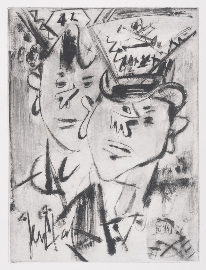 GEN PAUL : Les conscrits (noir), Gravure originale signée
