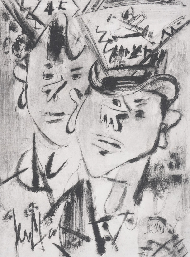 GEN PAUL : Les conscrits (noir), Gravure originale signée