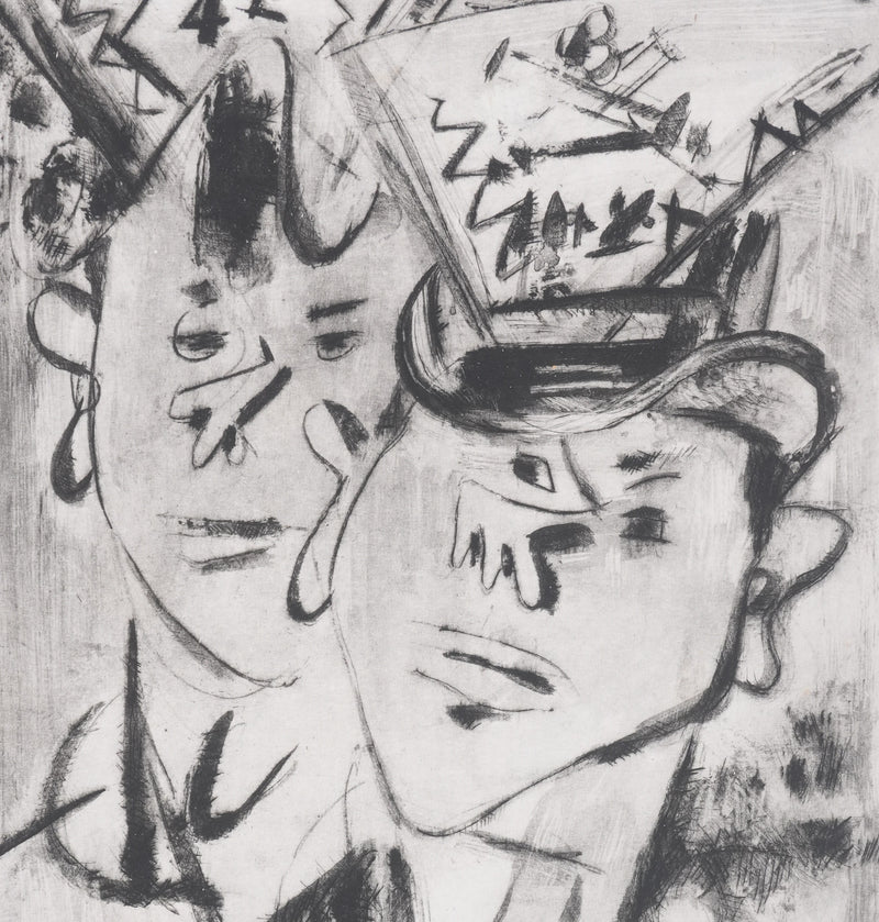 GEN PAUL : Les conscrits (noir), Gravure originale signée