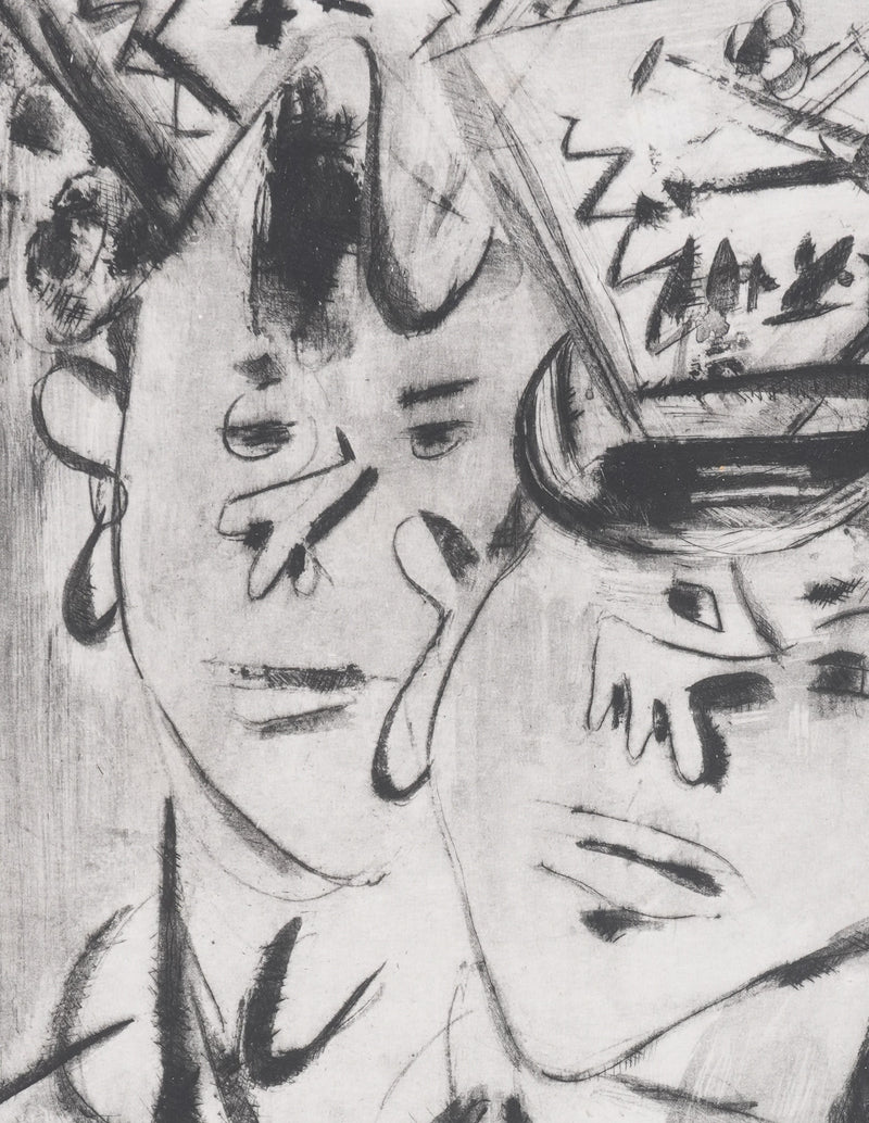 GEN PAUL : Les conscrits (noir), Gravure originale signée