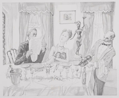 Léonard Tsuguharu FOUJITA : Le diner mondain (noir), Lithographie originale