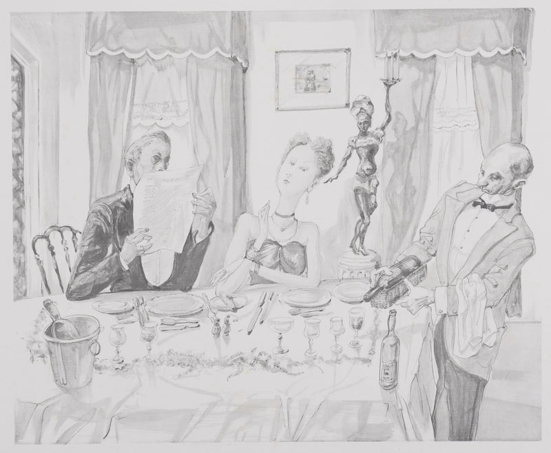 Léonard Tsuguharu FOUJITA : Le diner mondain (noir), Lithographie originale