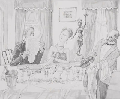 Léonard Tsuguharu FOUJITA : Le diner mondain (noir), Lithographie originale