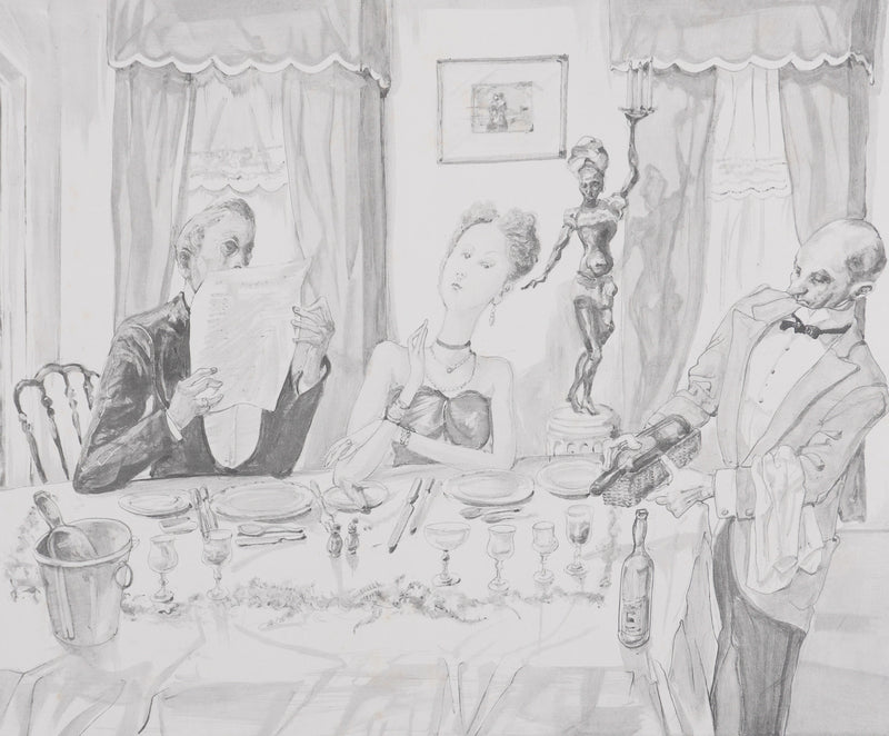 Léonard Tsuguharu FOUJITA : Le diner mondain (noir), Lithographie originale