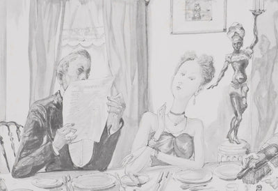 Léonard Tsuguharu FOUJITA : Le diner mondain (noir), Lithographie originale